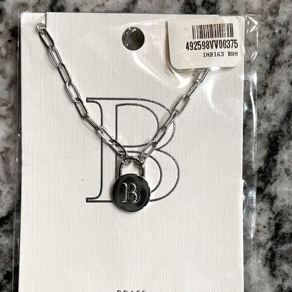 Initial B Silver Lock Pendant Necklace Monogram Letter Charm Chain 16" NEW - Picture 2 of 3
